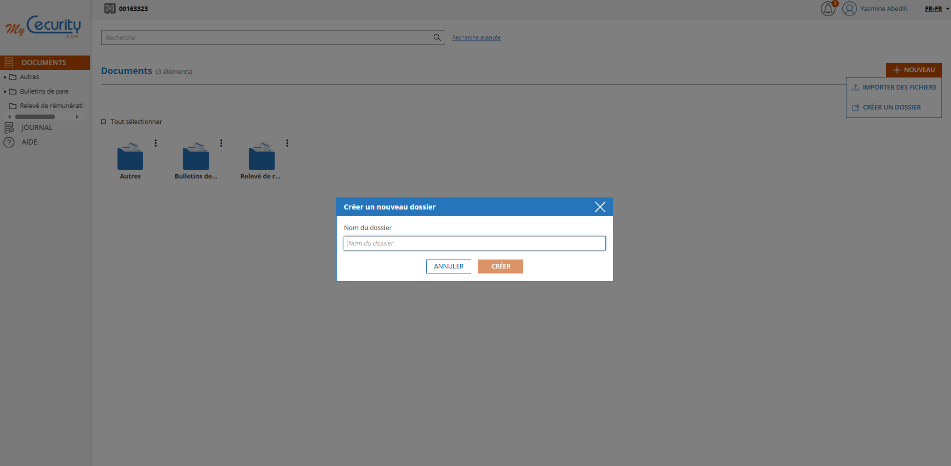 Choix du nom de dossier