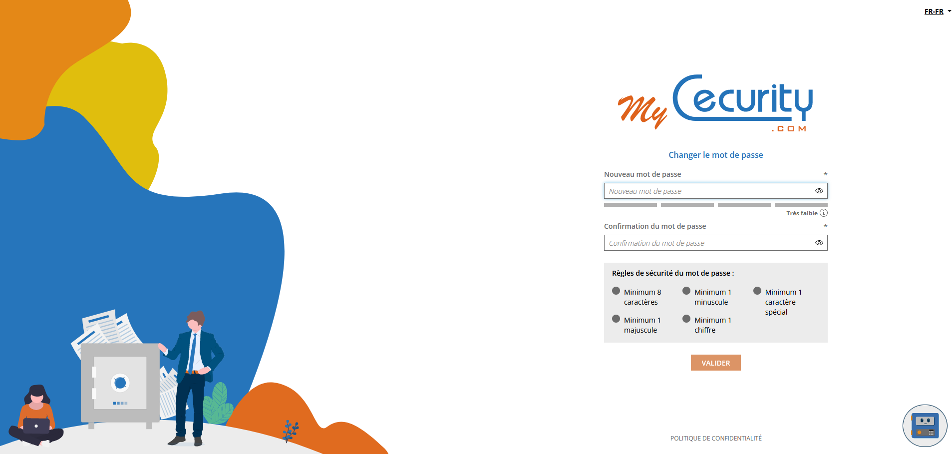 Page de définition du nouveau mot de passe